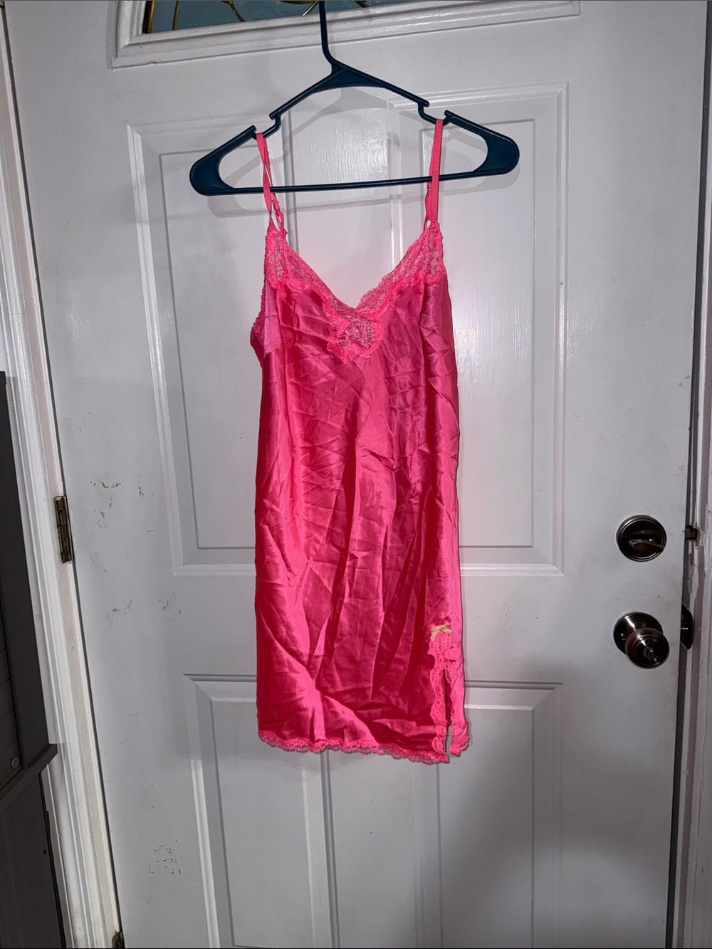 Victoria's Secret Hot Pink Satin Lace-Trim Slip